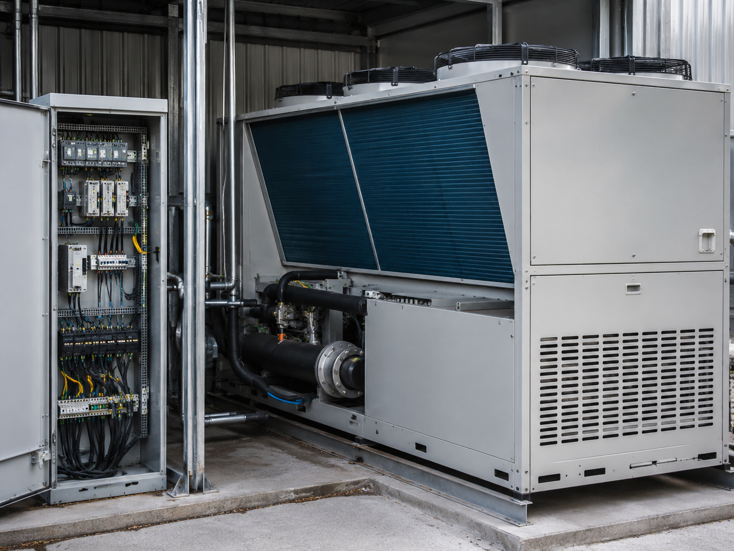 Industrial air-cooled chiller installation by Cool Energy